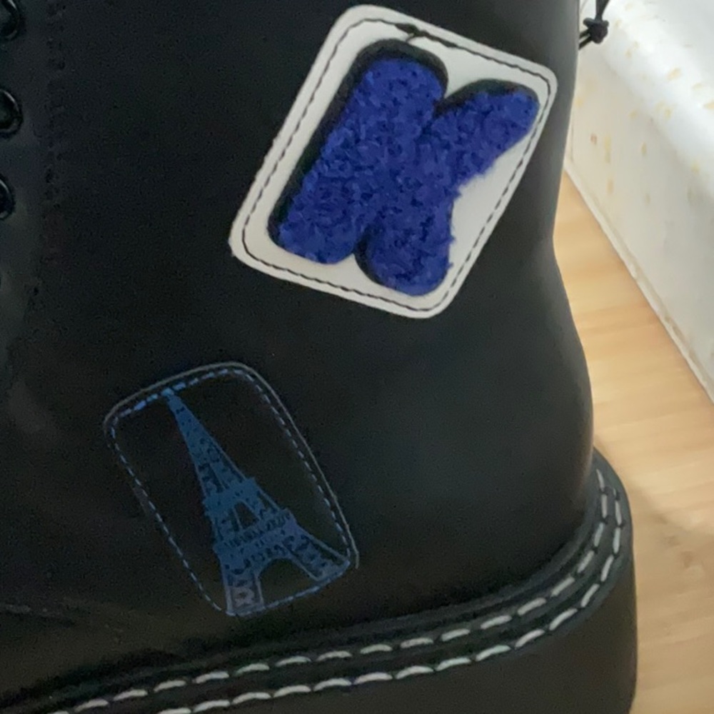 Karl Lagerfeld Black Combat Boots with Red Accents - Picture 8 of 11